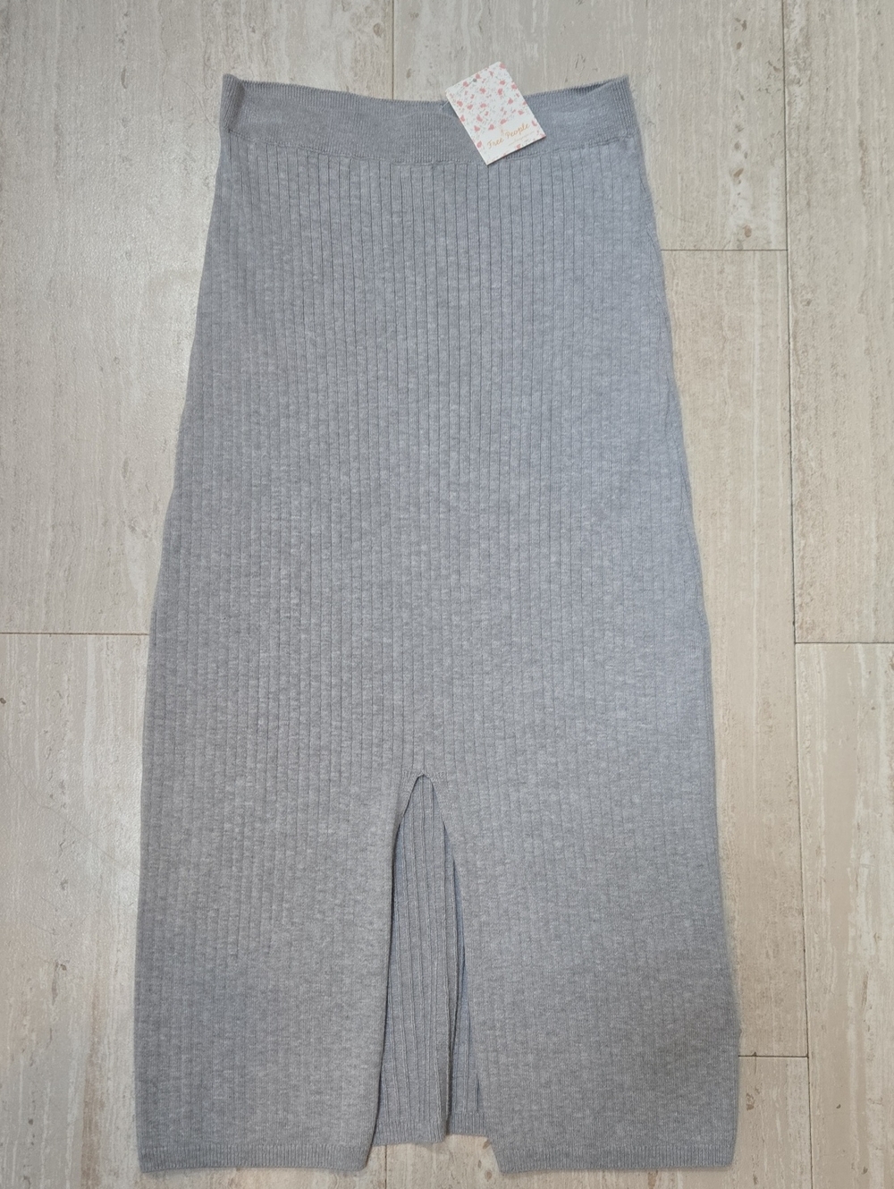 New Free People Gray Heather Ribbed Knit Midi Skirt with Front Slit
